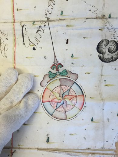 Map depicting iron ores (detail: compass circa: 1600) 